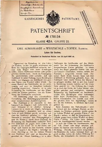 Original Patent - Emil Aeberhardt in Weissmühle b. Toffen , 1906 , Lehre für Dauben , Fassbau , Fässer !!!