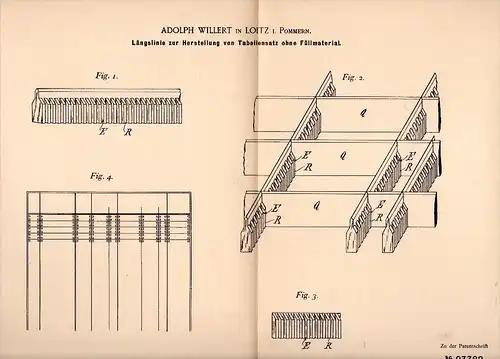 Original Patent - Adolph Willert in Loitz in Mecklenburg , 1896 , Tabellensatz - Herstellung , Druckerei , Buchdruck !!!