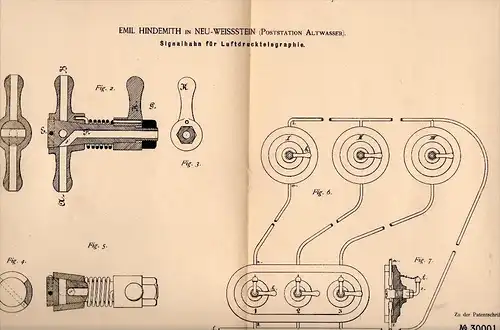 Original Patent - E. Hindemith in Neu Weisstein b. Waldenburg / Wa&#322;brzych ,1884, Signalhahn für Telegraphie , teleg