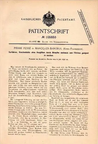 Original Patentschrift - Pierre Pessé dans Marcq en Baroeul , 1898 , Atténuation du charbon, usine de sucre , Barœul