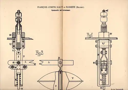 Original Patentschrift - Francois J. Haut in Floreffe , 1890 , Apparat für Dampfkessel , Dampfmaschine !!!