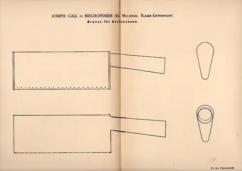 Original Patentschrift - J. Gall dans Bischoffsheim à Molsheim , 1885 , Buse d'arrosage , agriculture , Bischofsheim !!