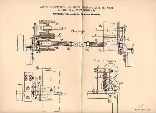 Original Patentschrift -J. Gossweiler und K. Erhardt in Niefern - Öschelbronn , 1894 , Apparat für Papier , Pforzheim !!