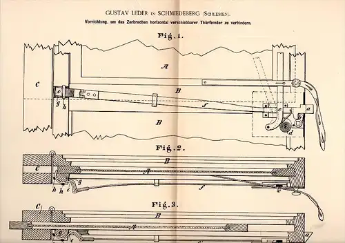 Original Patentschrift - Gustav Leder in Schmiedeberg / Kowary , 1885, Apparat gegen Zerbrechen von Fenstern , Schlesien