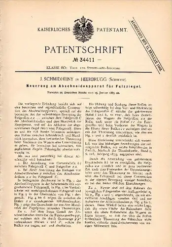 Original Patentschrift - J. Schmidheiny in Heerbrugg , 1885 , Apparat für Falzziegel , Dachziegel , Dachdecker , Dach !!