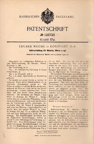 Original Patentschrift - Eduard Muche in Konstadt / Wolczyn ,1901, Kühler für Maische , Brauerei , Alkohol Oberschl