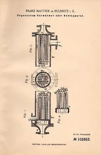 Original Patentschrift - Franz Mattick in Pulsnitz i.S. , 1897 , Kühlapparat , Eismaschine , Eis , Klimaanlage !!!