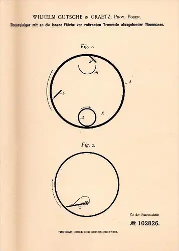 Original Patentschrift - W. Gutsche in Grätz / Grodzisk Wielkopolski , 1898 , Thonreiniger für Thon , Keramik , Posen !!