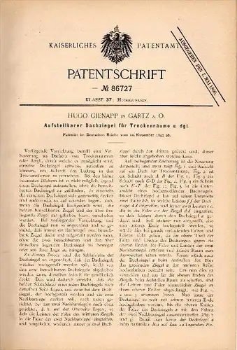 Original Patentschrift - Hugo Gienapp in Gartz a. Oder , 1895 , Dachziegel für Trockenraum , Dachdecker , Hochbau , Bau