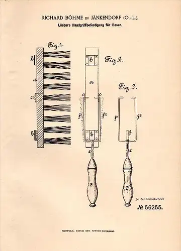Original Patentschrift - Richard Böhme in Jänkendorf b. Görlitz , 1890 , Handgriff für Besen , Waldhufen !!!