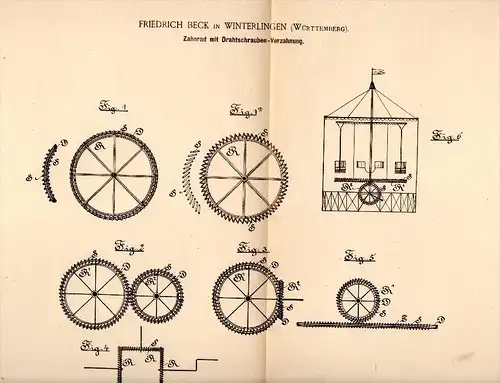 Original Patentschrift - Friedrich Beck in Winterlingen , Württemberg , 1891 , Zahnrad für Spielzeug , Radkranz !!!