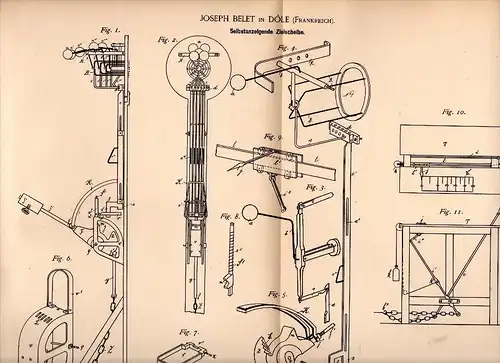 Original Patentschrift - Joseph Belet dans Dole , Jura , 1890 , cible d'un indicateur, le tir , protéger guilde !!!