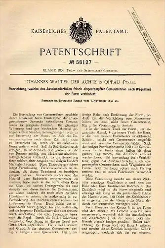 Original Patentschrift - Johannes Walter der Achte in Oppau b. Ludwigshafen a. Rhein , 1890 , Apparat für Cement !!!