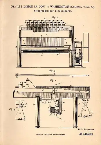 Original Patentschrift - Dibble La Dow in Washington , 1889 , Transmission apparatus for telegraphy , Telegraphie !!!