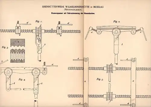 Original Patentschrift - Eisenhüttenwerk Wilhelminenhütte in Modlau / Modla , 1893, Spanner , Gremsdorf / Gromadka