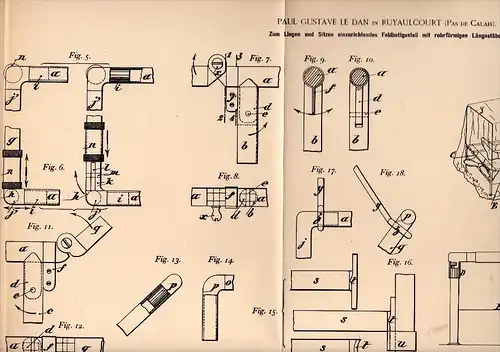 Original Patentschrift - P.G. le Dan dans Ruyaulcourt , Pas de Calais , 1893 , Cadre pour les lits, militaire !!!
