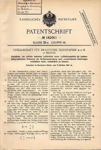 Original Patentschrift - Telegraphie GmbH in Berlin , 1904, Reinforcement of telegraphic waves in stations , telegraphy