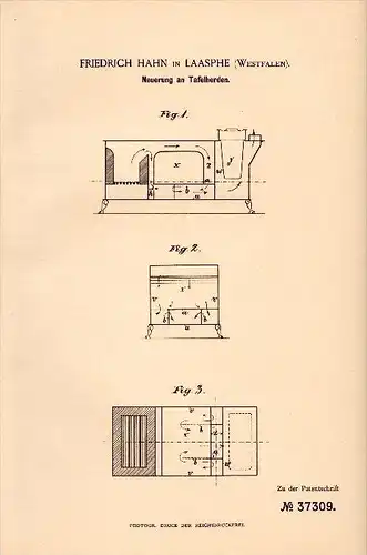 Original Patentschrift - Friedrich Hahn in Bad Laasphe , Westfalen , 1886 , Tafelherd , Herd , Ofen , Kochherd !!!