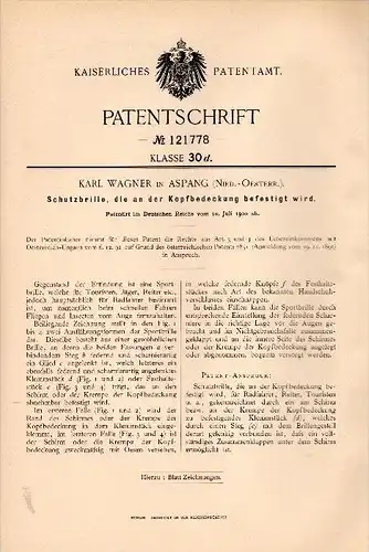 Original Patentschrift - Karl Wagner in Aspang , Niederösterreich , 1900 , Schutzbrille für Jäger , Reiter , Radfahrer !