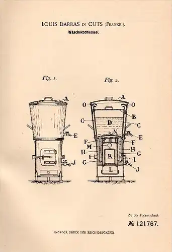 Original Patentschrift - Louis Darras dans Cuts , Oise , 1900 , Chaudière à lavage à chaud !!!