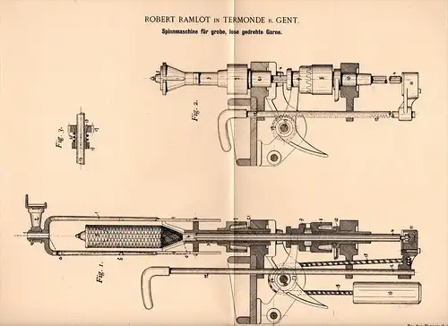 Original Patentschrift - Robert Ramlot in Dendermonde b.Gent , 1895 , Spinnmaschine , Spinnerei , Textilien , Termonde !