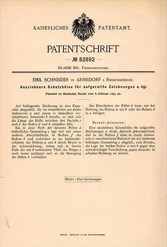 Original Patentschrift -  Emil Schneider in Arnsdorf / Mi&#322;ków - Podgórzyn i. Riesengeb., 1895, Schutz für Zeichnung