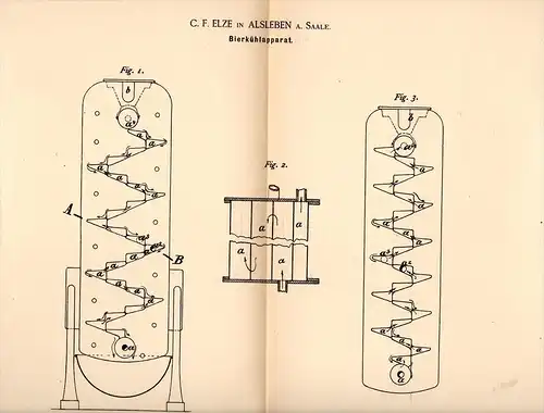 Original Patentschrift - C.F. Elze in Alsleben a. Saale , 1886, Bier - Kühlapparat , Kneipe , Bar , Alkohol , Zapfanlage