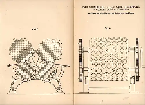 Original Patentschrift - P. Steinbrecht in Wallhausen am Kyffh., 1890 , Maschine für Hohlkörper , Ostereier , Karamel !!