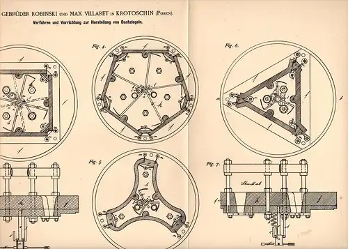 Original Patentschrift -G. Robinski und M. Villaret in Krotoschin / Krotoszyn i. Posen , 1889 , Apparat für Dachziegel !