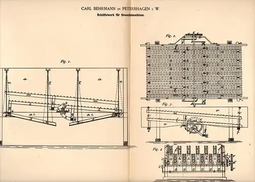 Original Patentschrift -  Carl Behrmann in Petershagen i.W. , 1889, Apparat für Dreschmaschine , Landwirtschaft , Minden