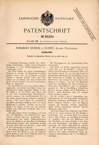 Original Patentschrift - P. Dubois dans Cusset , Allier , 1895 , Piège pour insectes !!!
