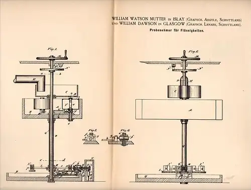 Original Patentschrift -W. Watson Mutter in Islay , Argyle ,1890, distilled apparatus for liquids , distillation Glasgow