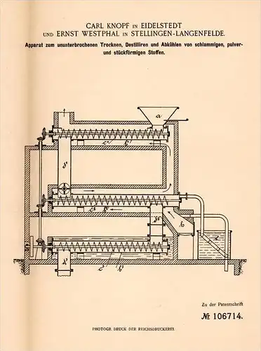 Original Patentschrift - C. Knopf in Eidelstedt und Stellingen - Langenfelde , 1898 , Apparat zum Destillieren , Hamburg