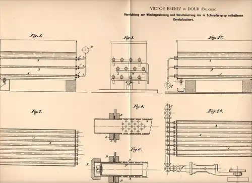 Original Patentschrift - V. Brenez in Dour / Mons , 1894 , Gewinnung von Zucker aus Schleudersirup , Sirup !!!