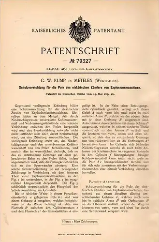 Original Patentschrift - S.W. Rump in Metelen i. Westf., 1894 , Schutz für Zünder von Explosionsmaschinen , Motor !!!