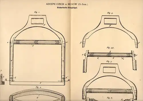 Original Patentschrift - A. Czech in Murow b. Oppeln , 1888 , Steigbügel , Pferde , Sattel , Reiten !!!