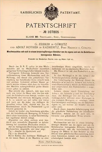 Original Patentschrift - G. Zeidler und A. Rother in Görlitz und Radmeritz , 1898 , Mischer , Radomierzyce , Nikrisch