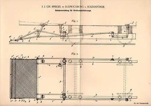 Original Patentschrift - J.Ch. Spiegel in Ludwigsburg b. Eckernförde , 1898 , Schutz für Straßenbahn !!!