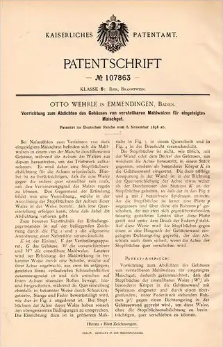 Original Patentschrift - Otto Wehrle in Emmendingen , 1898 , Apparat für Mahlwalzen , Maische , Brauerei , Bier !!!