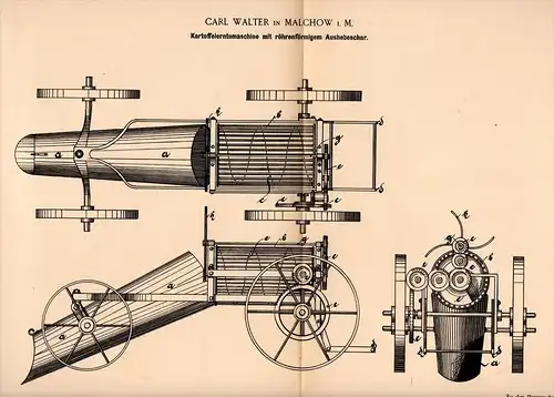 Original Patentschrift - Carl Walter in Malchow i. Meckl., 1894 , Kartoffelerntemaschine , Landwirtschaft , Agrar !!!