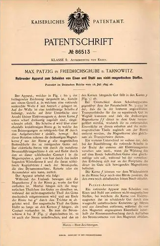 Original Patentschrift - Max Patzig in Friedrichsgrube b. Tarnowitz , 1895 , Schneidapparat für Eisen , Tarnowskie Góry