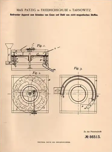 Original Patentschrift - Max Patzig in Friedrichsgrube b. Tarnowitz , 1895 , Schneidapparat für Eisen , Tarnowskie Góry