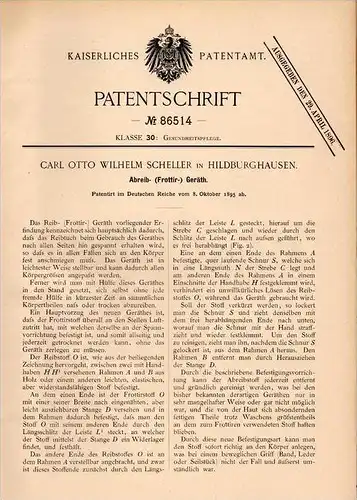 Original Patentschrift - C. Scheller in Hildurghausen , 1895 , Frottiergerät für Körper , Hygiene , Gesundheit !!!
