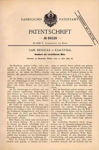 Original Patentschrift - C. Meinicke in Clausthal , 1895 , verstellbarer Rundherd , Erz , Zellerfeld !!!