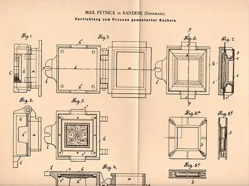 Original Patentschrift - Max Petrick in Randers , 1895 , Apparat zum Pressen von Kacheln , Kachel , Fliesen , Denmark !