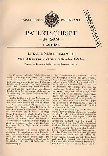 Original Patentschrift - Dr. K. Möller in Brackwede b. Bielefeld , 1900 , Apparat für rotierender Gefäße , Kupferhammer