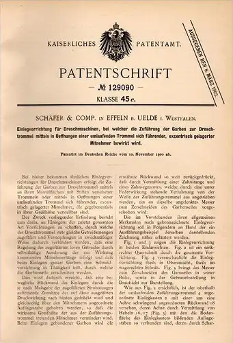 Original Patentschrift - Schäfer & Comp. in Effeln / Anröchte b. Uelde ,1900,Apparat für Dreschmaschine , Landwirtschaft