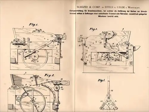 Original Patentschrift - Schäfer & Comp. in Effeln / Anröchte b. Uelde ,1900,Apparat für Dreschmaschine , Landwirtschaft