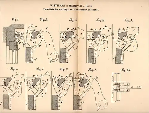 Original Patentschrift - W. Stephan in Mombach b. Mainz , 1890 , Luftflügel - Verschluß , Hochbau , Hausbau , Bau !!!