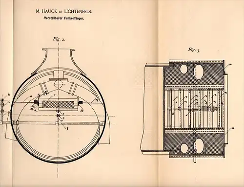 Original Patentschrift - M. Hauck in Lichtenfels i. Bayern , 1894 , verstellbarer Funkenfänger , Feuerung , Heizung !!!